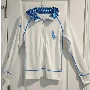 Hawaii Loa Sports Apparel White Blue Zip Hoodie Sun Shirt Small